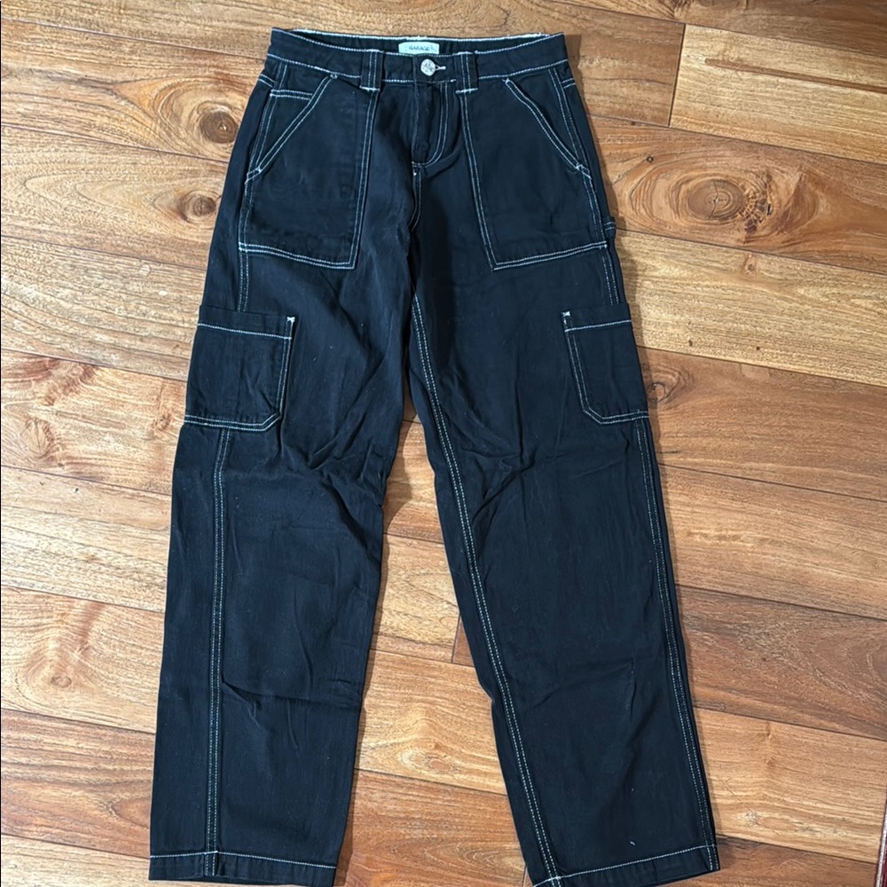 Garage Black Cargo Jeans with Contrast Stitching